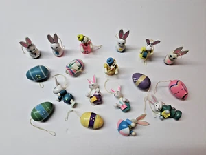 Miniatur Osterschmuck Holz handbemalt Hasen Eier 18 Stück Vintage  - Bild 1 von 10