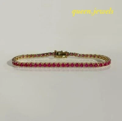 14K Yellow Gold Finish 7CT Round Cut Lab-Created Pink Ruby Tennis Bracelet Woman - Image 1 of 4