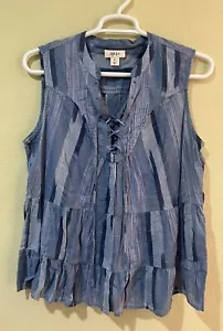 Top tunica smanicato Style and Co taglia XL blu a quadri chambray cravatta davanti a6 - Foto 1 di 5
