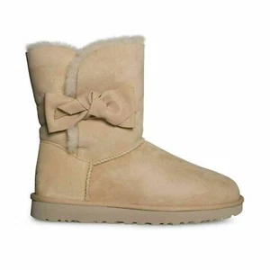 UGG DAELYNN SOFT OCHRE SUEDE SHEEPSKIN BOW WOMEN'S SHORT BOOTS SIZE US 12 NEW - Picture 1 of 7