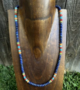 Sterling Silver Lapis Multi Stone Bead Necklace. 22 inch - Picture 1 of 12