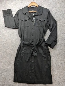 Camisa de vestir Talbots para mujer 12 negros botones delanteros mangas 3/4 bolsillos con cinturón nuevo - Imagen 1 de 11