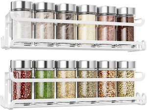 2 Pack Wall Mounted Spice Rack with 8 Hooks, Spice Organizer for Cabinet Pantry - Picture 1 of 7