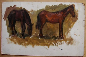 Ukrainian Soviet Oil Painting realism impressionism horses stallion - Picture 1 of 7