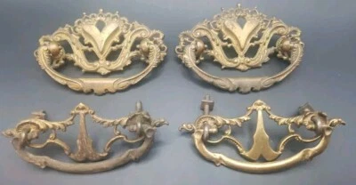 2 Pair Antique Bronze Drawer Pulls Victorian Reclaimed L 184 - Image 1 of 4