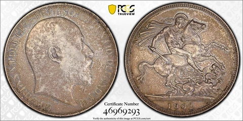 Great Britain, 1902 Edward VII Crown. PCGS AU 55. 256,000 Mintage Cover