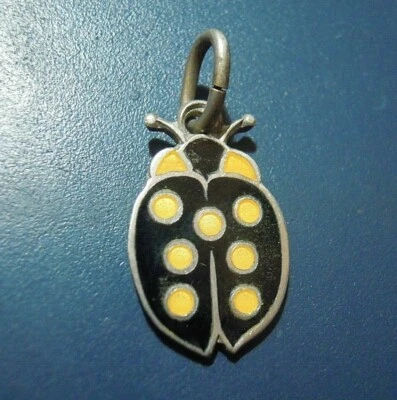CIONDOLO IN ARGENTO 800 E SMALTI - VINTAGE - COCCINELLA - - Immagine 1 di 2