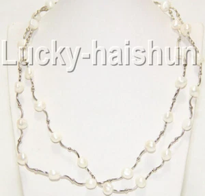 17" 2 piece 9mm Baroque white freshwater pearls necklace j8987 - Picture 1 of 2