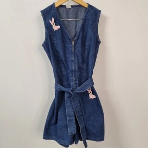 VTG Wrangler Girls Romper Jumper Denim Jean Bunny Retro Zip Sz 5 6 - Picture 1 of 8