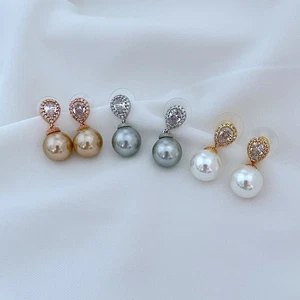 Gold Plated 3Colors Kate KS Spade CZ Crystal Drop Pearl Stud Earrings