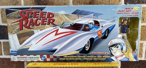 SPEED RACER TOYNAMI ACTION FIGURE MACH-5 VEHICLE PLAYSET CHIM-CHIM SPRIDLE MISB! Cover