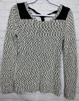 Suéter Maurices Mujer Negro Blanco Metálico Manga Larga Corbata Trasera Talla S Foto 1 de 4