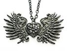 Hot Topic vintage winged heart gunmetal necklace BIG pendant on chain