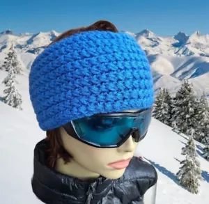 Diadema tejida con cable hecha a mano para mujer azul brillante talla única - Imagen 1 de 9