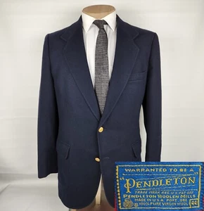 Vintage Pendleton Tweed Blazer Mens 44L Blue Wool Sport Coat Jacket Gold Buttons - Picture 1 of 11