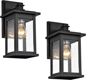 2 Pack Outdoor Wall Sconce, 12 Inch Black Exterior Light Fixtures with Clear See - Picture 1 of 6