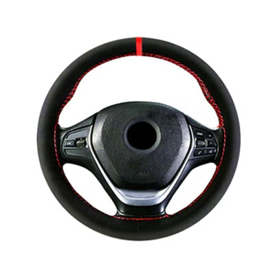 Red Suede Leather Braid Steering Wheel Cover Interior Protector w/Needle Thread - Image 1 of 4