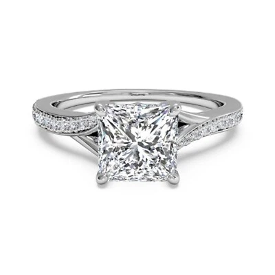 1.25 Ct Princess Cut Lab Created Diamond Engagement Ring 14K White Gold Size 6 - Image 1 of 4