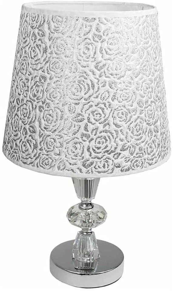 Lume moderno da comodino abat jour lampada da tavolo in acciaio cromato argento - Immagine 1 di 1