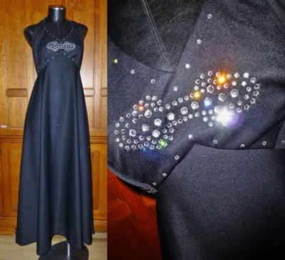 Винтажный 70-х черный Джерси трикотажа стразы богемное империи диско вечернее макси платье - Изображение 1 из 4