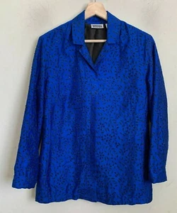 Chico's Jacket Silk Royal Blue Overlay Cutout Design Bead Button Size 0/XS/4-6 - Picture 1 of 11