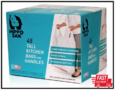 Hippo Sak - Tall Kitchen Garbage Bags with Ergonomic Handles - 13 Gallon Trash B
