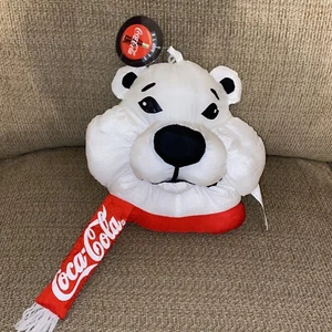 Vintage Nylon Christmas Coca Cola Polar Bear Plush Hanging Pillow 1993 Stuffed - Picture 1 of 9