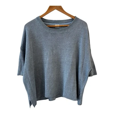 Poetry Womens 100% Linen Knit Sweater Size 16 Blue Minimalist Coastal Capsule - Image 1 of 4