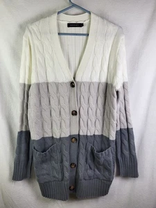 MEROKEETY Women's 2025 Fall Long Sleeve Cable Knit Sweater Open Large, Striped - Picture 1 of 8