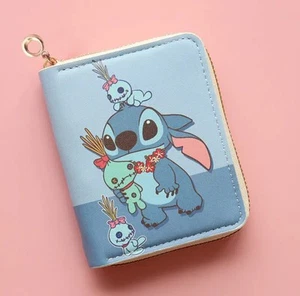 NEW DISNEY STITCH & SCRUMP FAUX LEATHER PURSE ~ BLUE ZIP UP WALLET - Picture 1 of 5