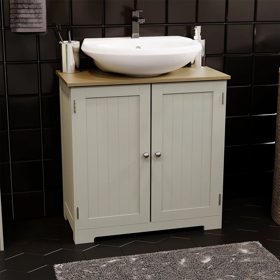 Priano Sink Cabinet Vanity Under Basin Bathroom Kitchen Grey Storage Furniture - Image 1 of 4