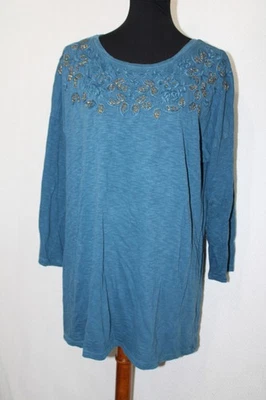 Мягкое окружение Sz L бирюзовый синий футболка верхний 3/4 рукава вышивка и бисер - Изображение 1 из 4