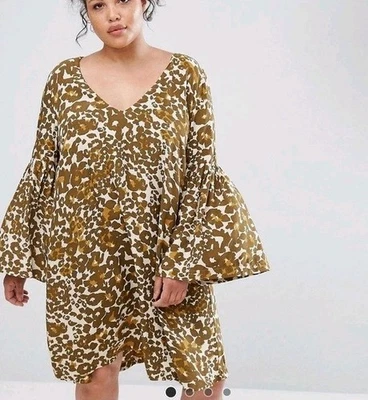 ELVI Dress Size 16 Viscose Animal Print Flared Sleeve Boho A-Line Tunic - image 1 of 4
