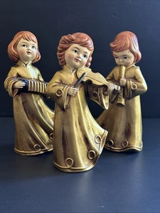 3 Vtg Christmas Angels Norcrest Gold Musical Instruments F176 Composite Japan 8” - Picture 1 of 24