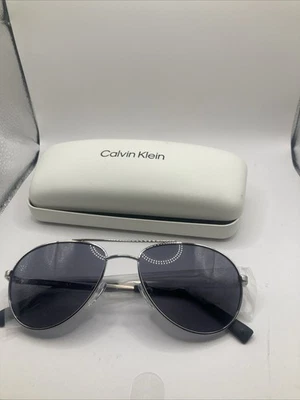Calvin Klein R167S Aviator Sunglasses Silver Frame Gray Lens 58mm CK 045 - Image 1 of 2