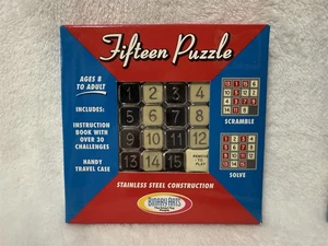 NEW VINTAGE FIFTEEN METAL STAINLESS STEEL SLIDE PUZZLE BINARY ARTS - Picture 1 of 4