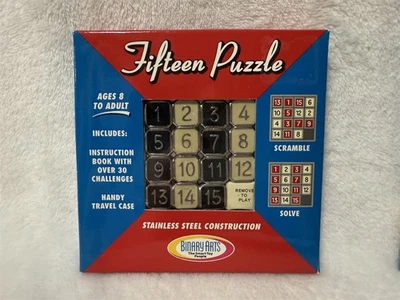 NEW VINTAGE FIFTEEN METAL STAINLESS STEEL SLIDE PUZZLE BINARY ARTS - Image 1 of 4