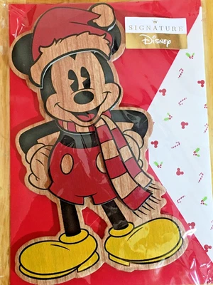 Hallmark Signature Christmas MICKEY MOUSE Layered Faux Wood with Santa Hat - Image 1 of 2