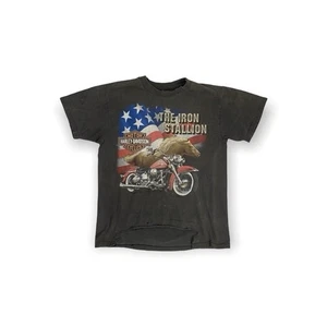 Faded 90’s Harley Davidson Motorcycle Iron Stallion Single Stitch Tee Shirt L - Bild 1 von 7