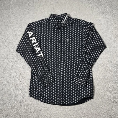 Ariat Shirt Mens XS Black Classic Long Sleeve Aztec Print Western Logo - Image 1 of 4