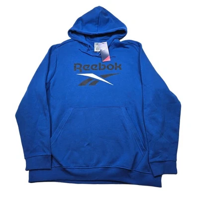 Reebok Fleece Hoodie Mens 2XL Blue Training Sweatshirt Identity Big Logo NEW - Image 1 of 4