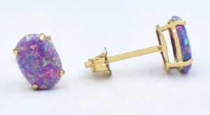 GENUINE 1.50 Cts OPAL STUD EARRINGS 14k YELLOW GOLD - Free Appraisal Service - Picture 1 of 11
