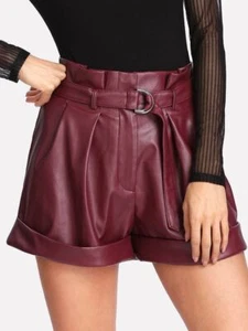 Burgundy Stylish Women's Leather Shorts Handmade Designer Soft Lambskin Casual - Picture 1 of 5