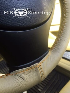 Para Ford MUSTANG MK4 94-04 Beige Funda de Piel Del Volante Naranja Doble Stch - Imagen 1 de 2