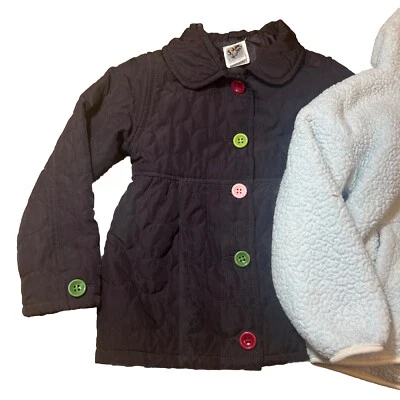 Jacket Coat Girl’s Size 5-6 5T Black Blue Button Zipper Polyester - Image 1 of 4