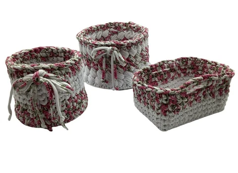 Crochet with Cotton Hand Crafted Baskets, Set of 3 Cover