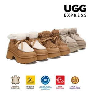 AUSTRALIAN SHEPHERD® UGG Boot Women Sheepskin Wool Lace Up Chunky Platform Bumpy - Picture 1 of 32