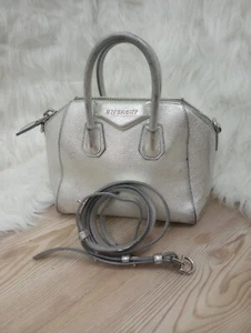 *NO RESERVE* Givenchy Silver Leather Mini Antigona Satchel Handbag *READ* - Picture 1 of 10