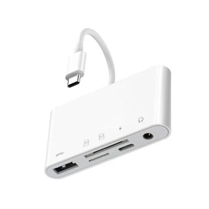 USB-C Hub Adapter 5 in 1 Type C Memory Card Reader For Micro SD SDXC CF SDHC OTG - Picture 1 of 12