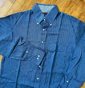 Camisa De Colección Tommy Hilfiger Hombres 15 32-33 Azul Espiga Botón Manga Larga Años 90 - Imagen 1 de 15